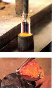 Placing rods in molten glass