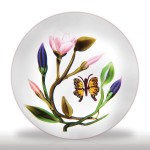 Lot 155 Akihiro Okama 2010 pink and purple flowers with butterfly paperweight
