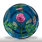 Lot 157 Ken Rosenfeld 1993 pink rose on aqua ground faceted paperweight
