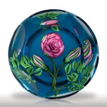 Lot 157 Ken Rosenfeld 1993 pink rose on aqua ground faceted paperweight