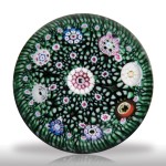 Lot 230 Drew Ebelhare 1998 spaced millefiori green stave basket miniature paperweight