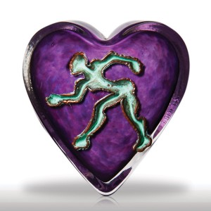 Lot 259 Andrew Fote “The Seeker” copper figure on purple heart-shaped paperweight