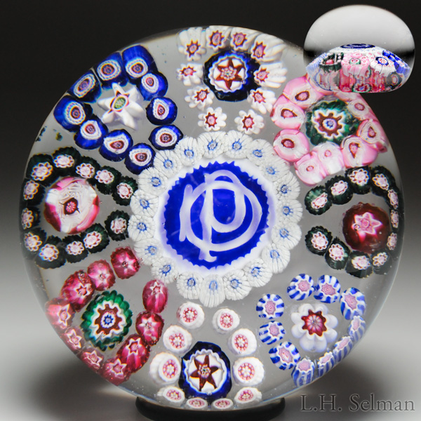 Rare And Notable Antique Pantin Monogram And Patterned Millefiori Paperweight.