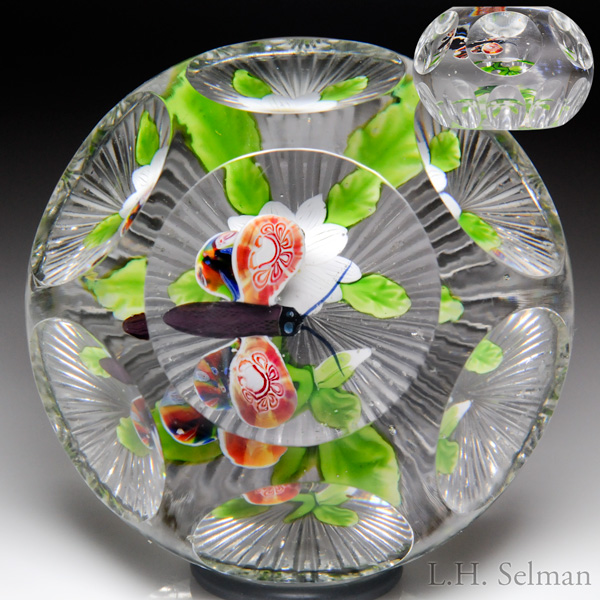 Spectacular Antique Baccarat Butterfly Over White Double Clematis Compound Faceted Paperweight