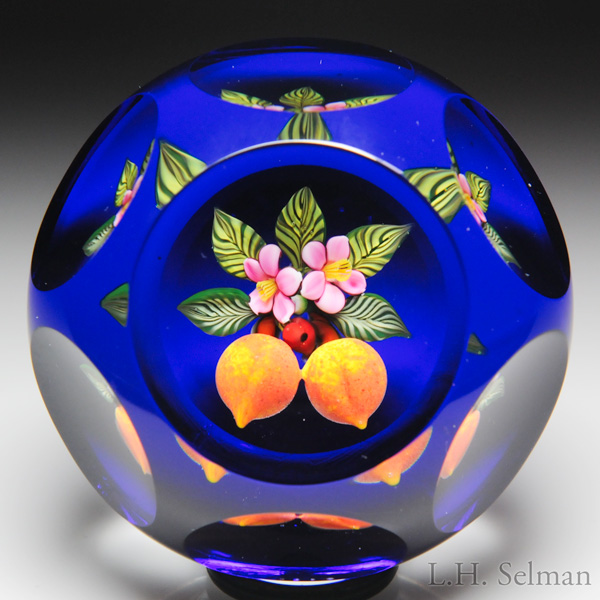 Johne Parsley 1992 Peaches And Blossoms Miniature Faceted Paperweight