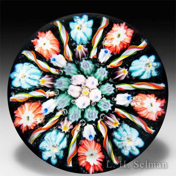 Vasart Glass patterned millefiori with twists paperweight. LH Selman